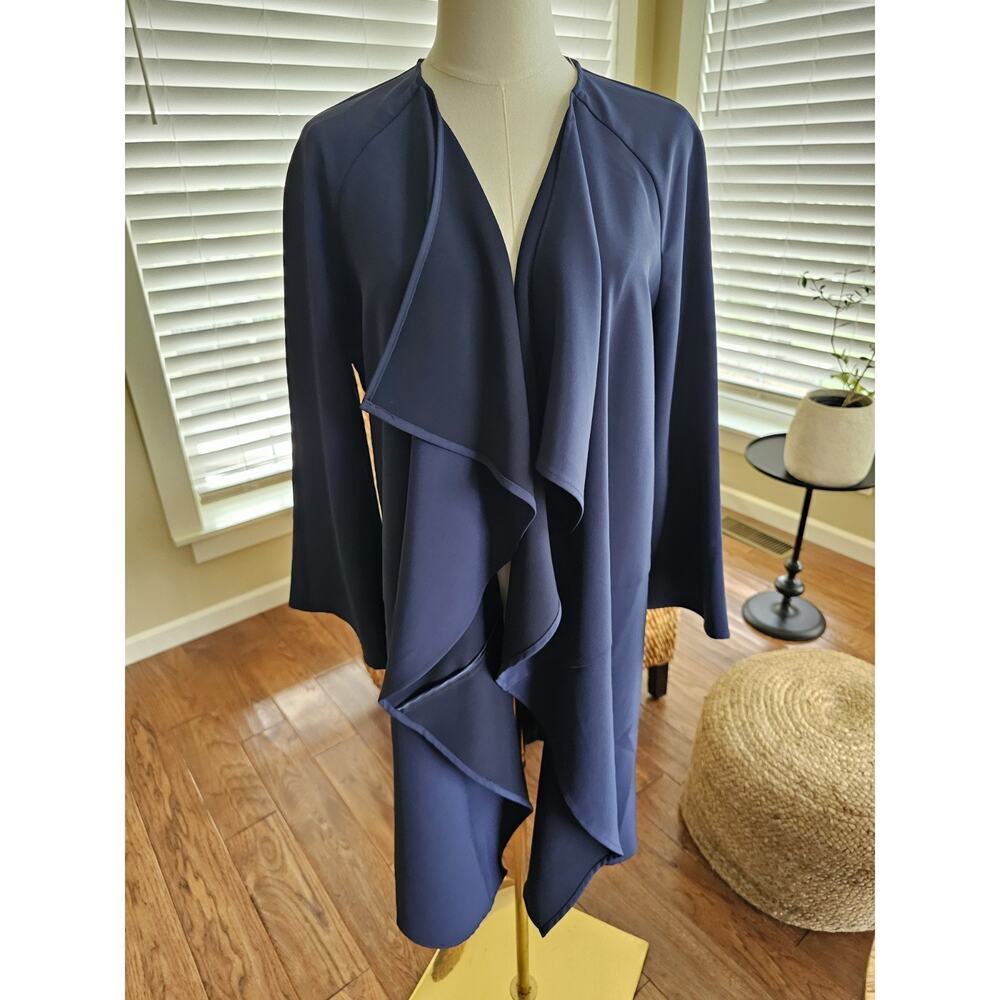H By Halston Waterfall Caridigan Jacket‎ Women's Size 0 Navy Blue Bell Sleeves